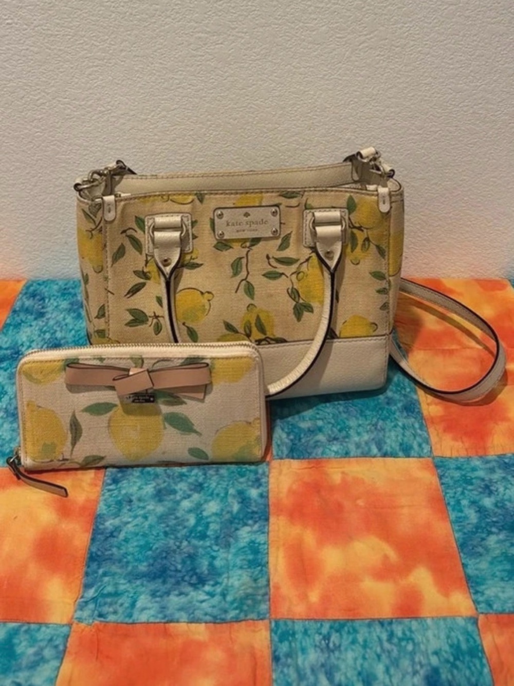 Lemon Print Kate Spade purse and matching wallet retired print